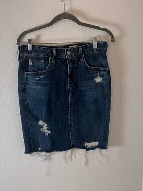 AG Adriano Goldschmied Dark Blue Distressed Denim Skirt The Erin made in USA 27